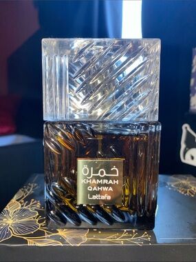 Lattafa Khamrah Qahwa Eau de Parfum - Amber Brown & Clear Bottle